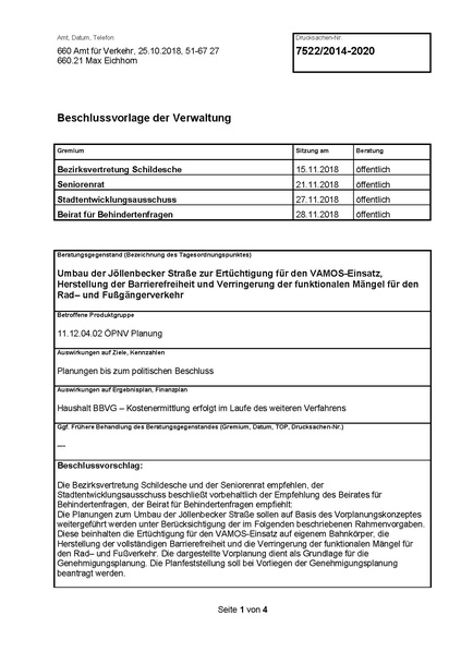 Datei:Beschlussvorlage Umbau der Jöllenbecker Straße zur Ertüchtigung für den VAMOS-Einsatz, Herstellung der Barrierefreiheit und Verringerung der funktionalen Mängel für den Rad– und Fußgängerverkehr.pdf