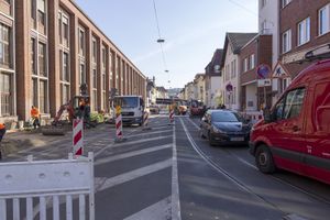 Die sich im Bau befindliche Haltestelle Marktstraße Blickrichtung Süden.